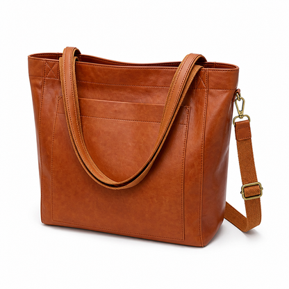 Elegant Structured Leather Tote with Detachable Strap