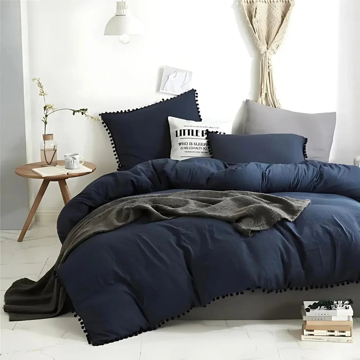 Whimsical Elegance Quilt Cover Set with Pompom Accents