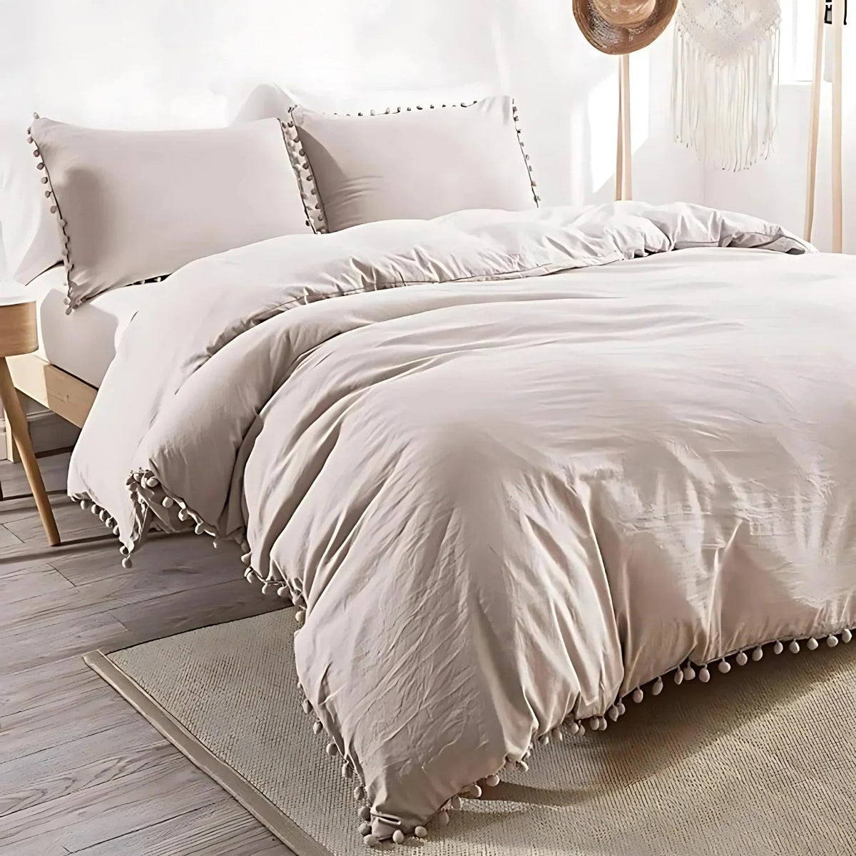Whimsical Elegance Quilt Cover Set with Pompom Accents