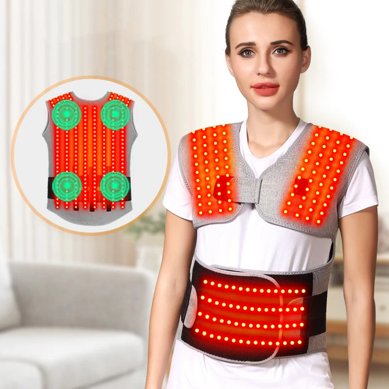 Adjustable Heated Wrap for Back and Shoulders with Red Light & Vibration Massage – 3 Heat Settings