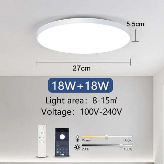Smart 36W/50W LED Ceiling Light – Dimmable with Remote & App Control