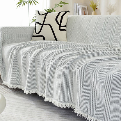 Classic Textured Sofa Shield with Decorative Fringes