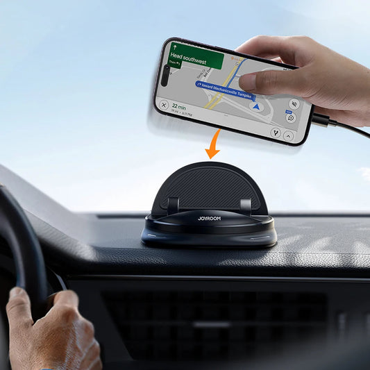 Universal Car Phone Holder with 360° Rotation and Strong Adhesive Base for Dashboard, Tool-Free Setup for All Smartphones