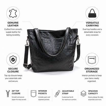Elegant Structured Leather Tote with Detachable Strap