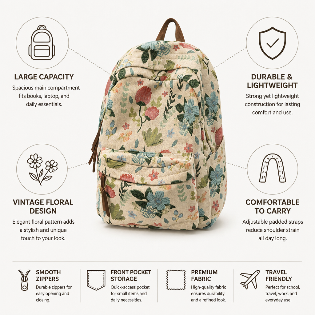 Charming Floral Extra-Large Backpack for School & Travel