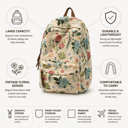 Charming Floral Extra-Large Backpack for School & Travel