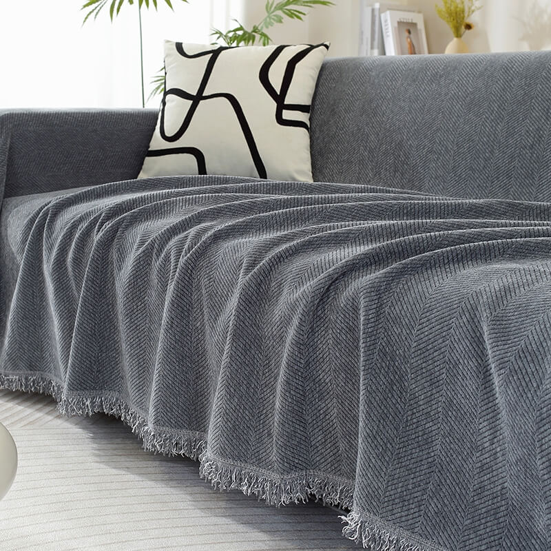 Classic Textured Sofa Shield with Decorative Fringes
