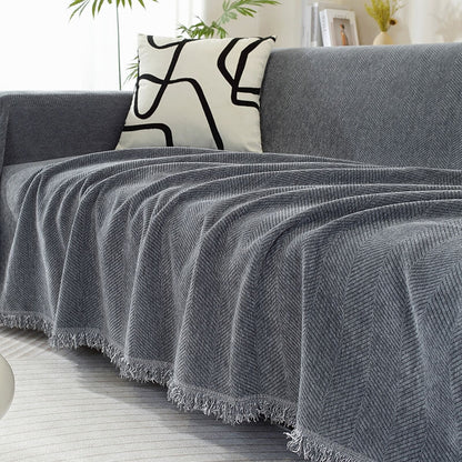Classic Textured Sofa Shield with Decorative Fringes