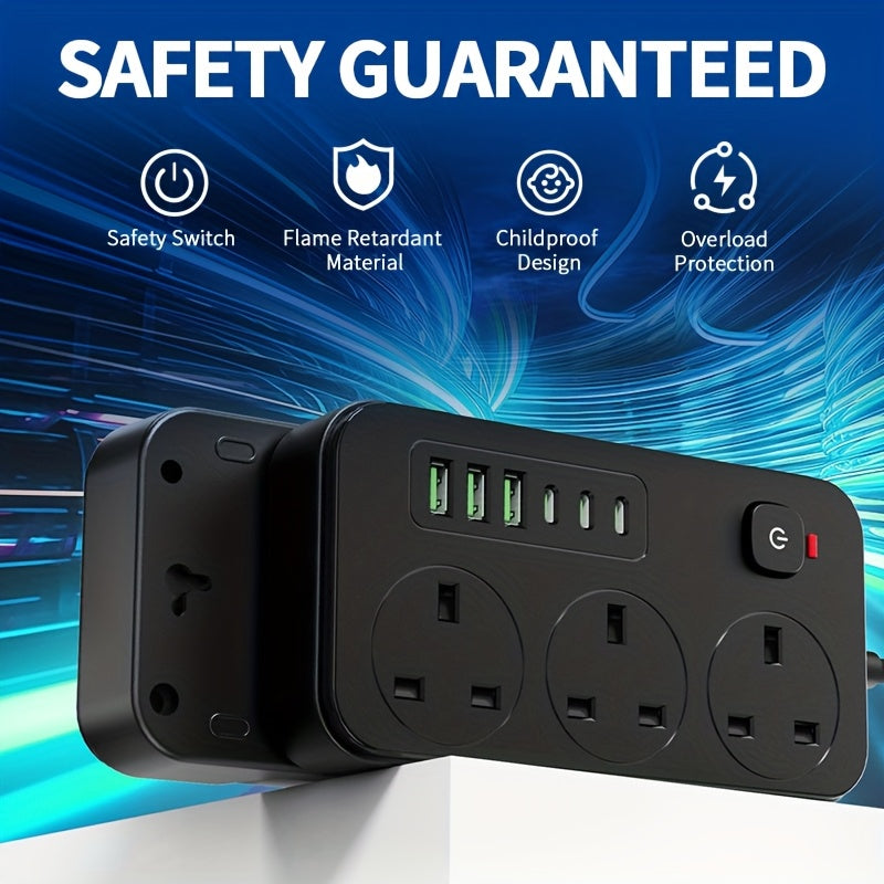 Smart Power Hub with 3 AC Outlets and 6 USB Ports