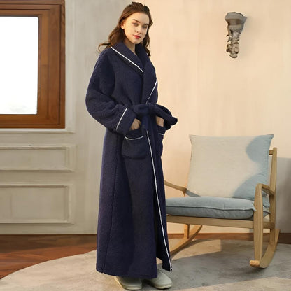 Luxurious Fleece Lounge Robe with Adjustable Tie