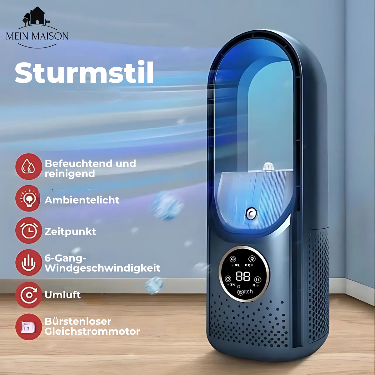 Quiet Bladeless USB Fan and Air Cooler with Timer and Humidification
