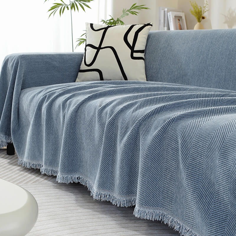 Classic Textured Sofa Shield with Decorative Fringes