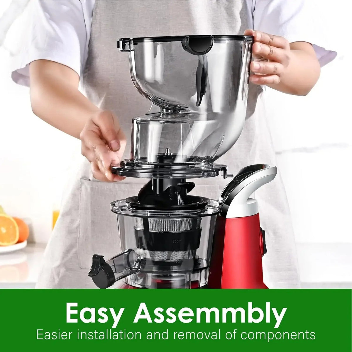 Masticating Juicer with 3.27" Wide Chute – BPA-Free, Low Noise, High Yield