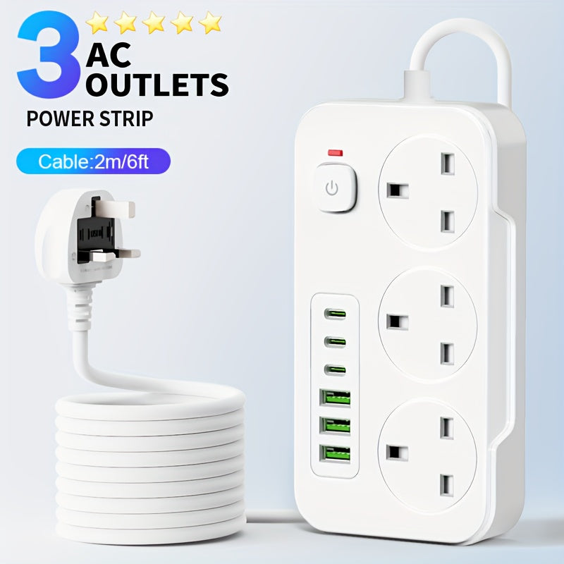 Smart Power Hub with 3 AC Outlets and 6 USB Ports