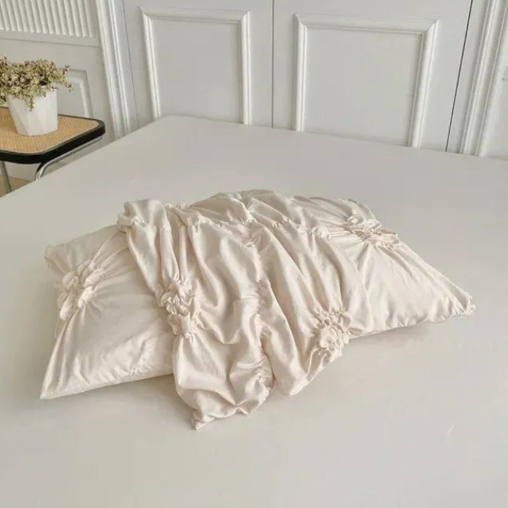 Chic Pleated Quilt Cover Set with Ruffle Accents