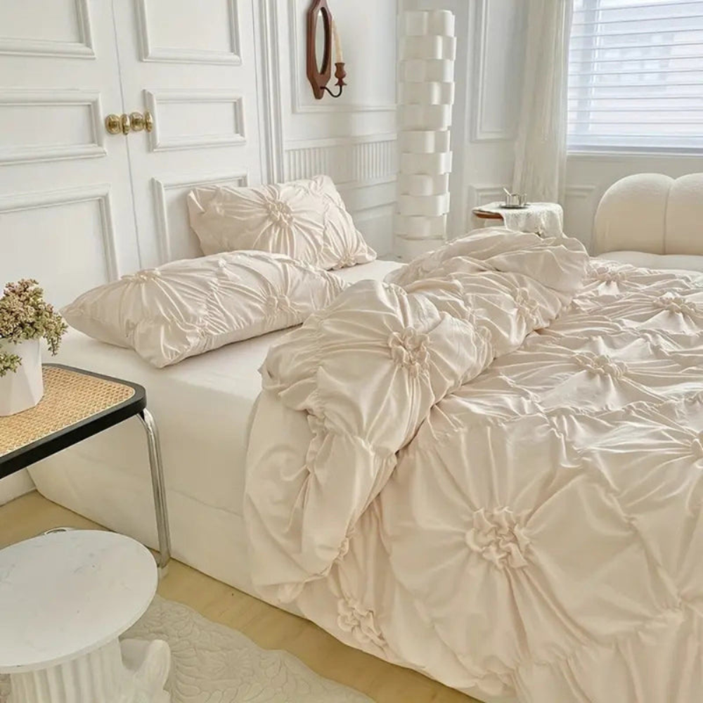 Chic Ruffled Quilt Cover Set with Pinch Pleats