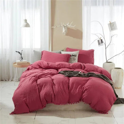 Whimsical Elegance Quilt Cover Set with Pompom Accents