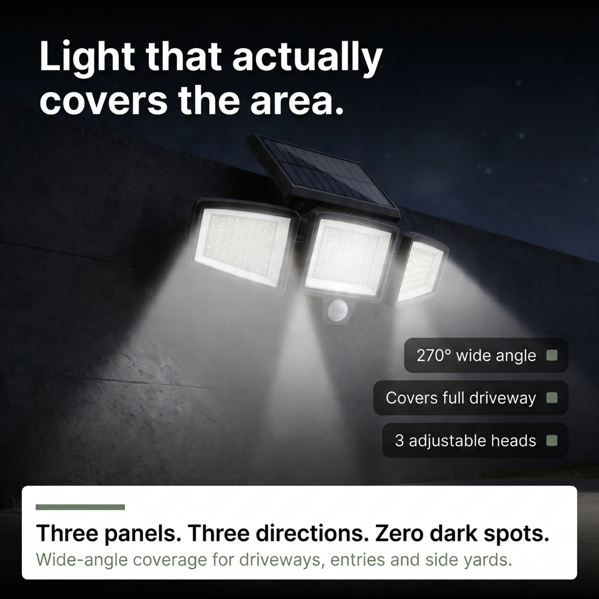 Smart Solar Outdoor Light with Motion Detection - 3 Adjustable Heads