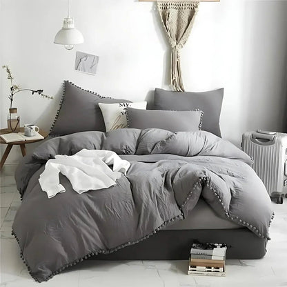 Whimsical Elegance Quilt Cover Set with Pompom Accents