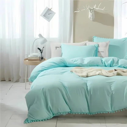 Whimsical Elegance Quilt Cover Set with Pompom Accents