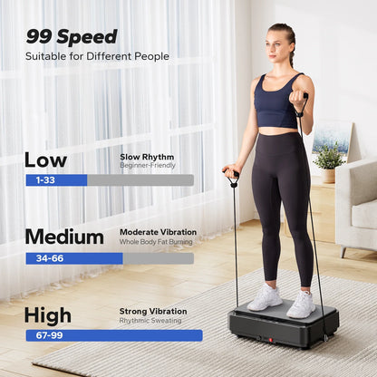 Compact Vibration Fitness Plate – 99 Speed Settings, 9 Workout Modes, Remote & Resistance Bands