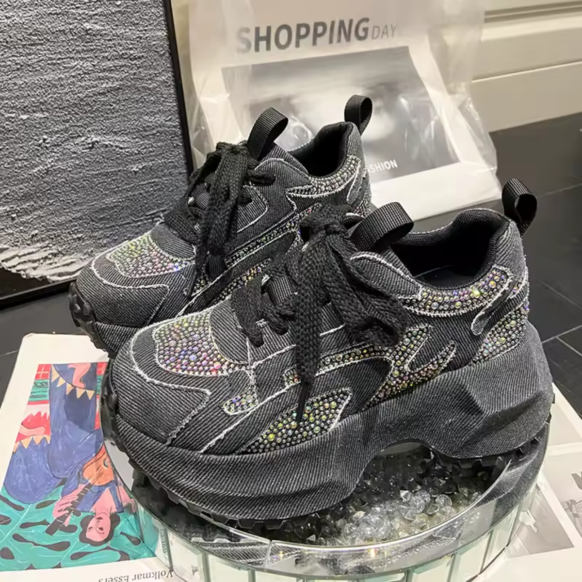 Glittery Chunky Sneakers for Women