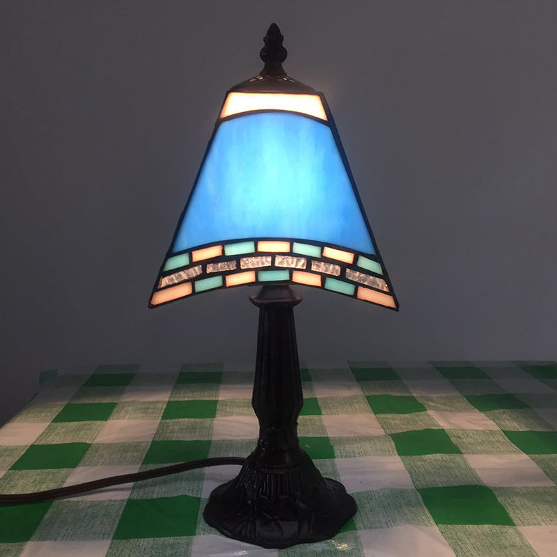 1-Light Trapezoidal Bedside Lamp in Sea-side Blue Glass for Home Decor