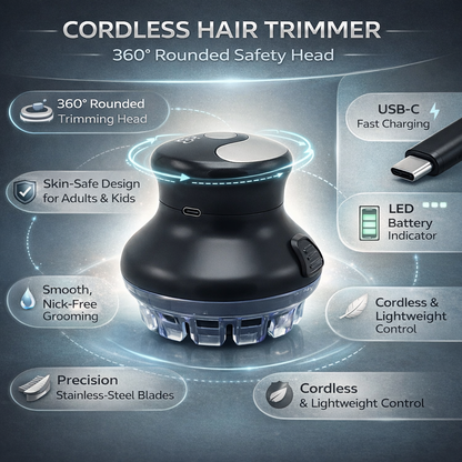 Wireless Hair Trimmer with Rounded Blade for Safe Grooming