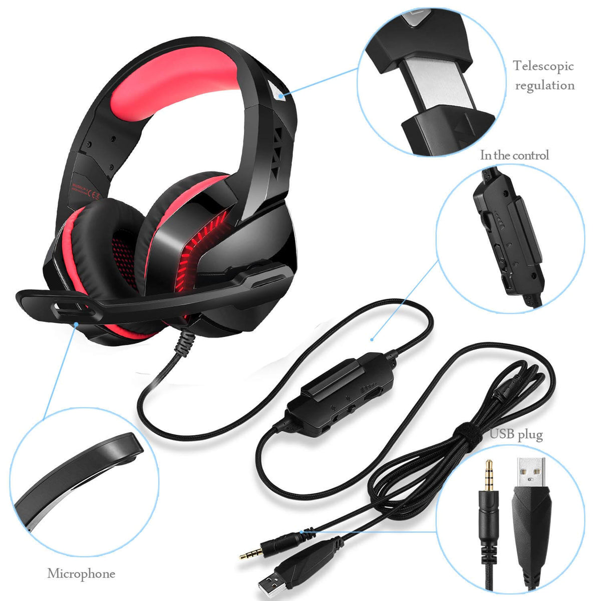 Versatile Gaming Headphones with LED Indicator and Volume Control