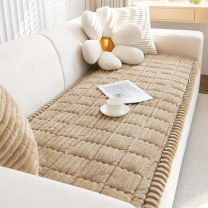 Elegant Plush Sofa Cover with Pleated Edges