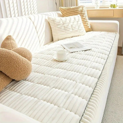 Elegant Plush Sofa Cover with Pleated Edges