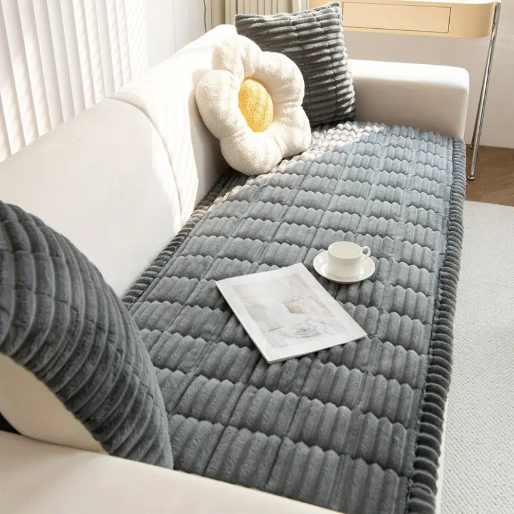 Elegant Plush Sofa Cover with Pleated Edges