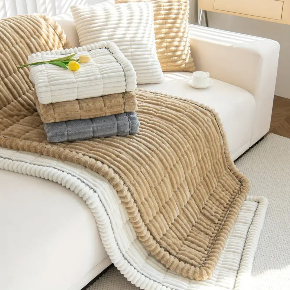 Elegant Plush Sofa Cover with Pleated Edges