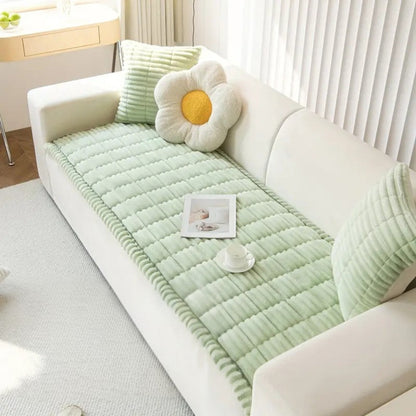 Elegant Plush Sofa Cover with Pleated Edges