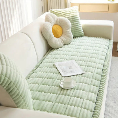 Elegant Plush Sofa Cover with Pleated Edges