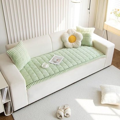Elegant Plush Sofa Cover with Pleated Edges