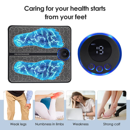 Rechargeable Foot Massage Mat with EMS & TENS – 6 Modes, 9 Intensities