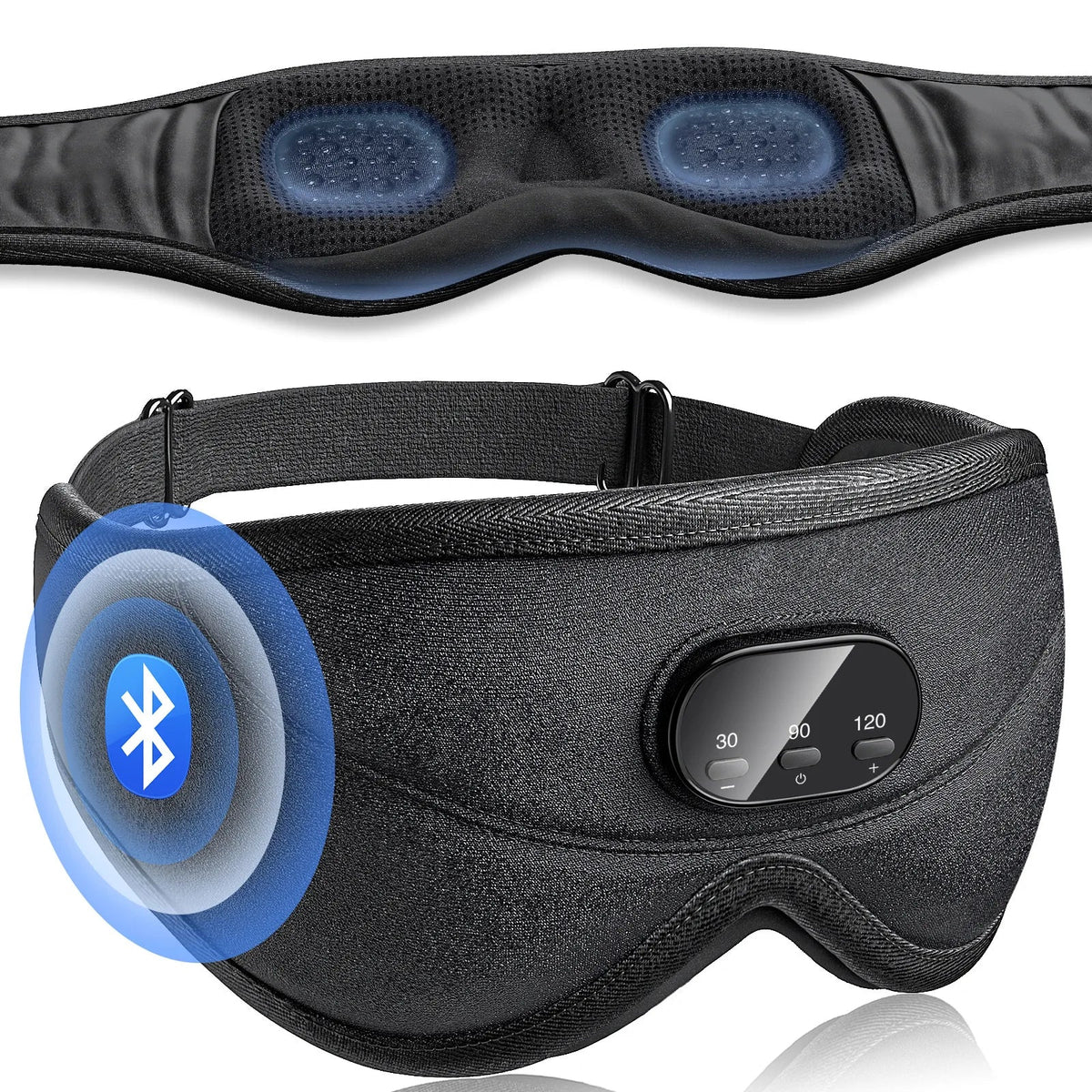 3D Bluetooth Eye Mask for Sleep with Wireless Headphones - Blackout Design
