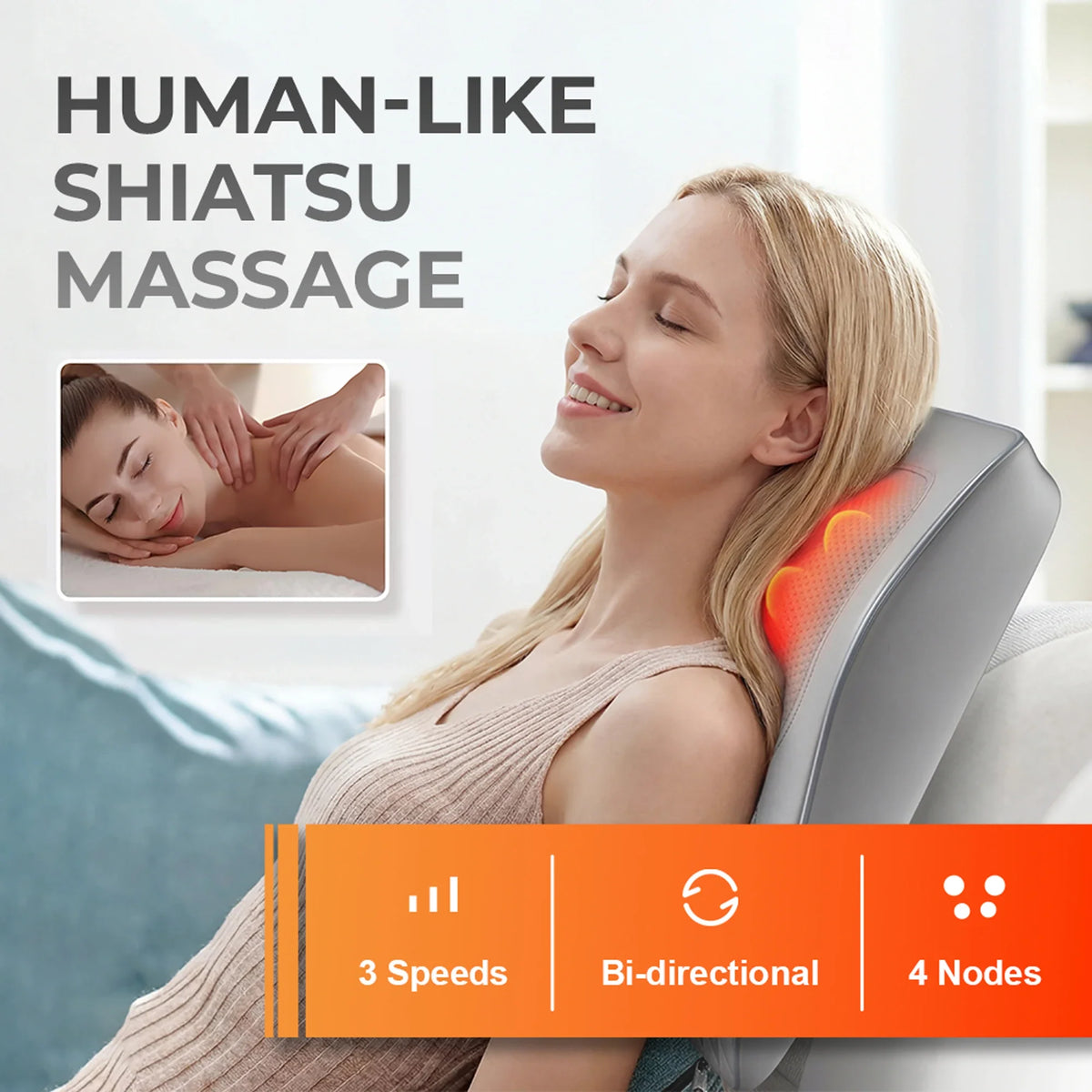 Electric 3D Kneading Massage Pillow for Neck, Back, and Lumbar Relief
