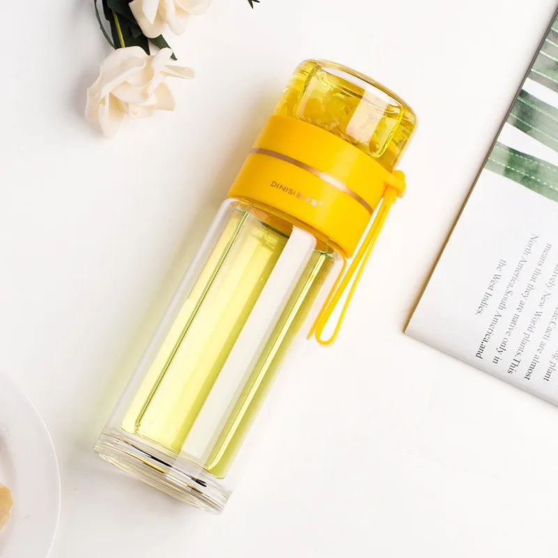 Double-Wall Borosilicate Tea Infuser Bottle 13.5 oz with Stainless Steel Filter