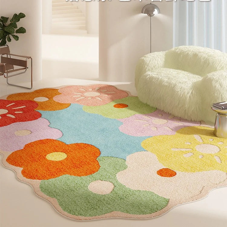 Area Rug Floral Pattern Non-Slip Backing Easy-Clean Fibers