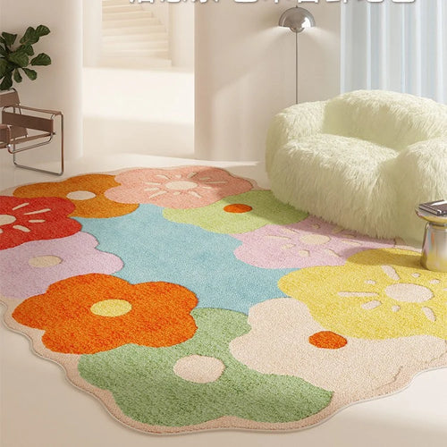 Area Rug Floral Pattern Non-Slip Backing Easy-Clean Fibers