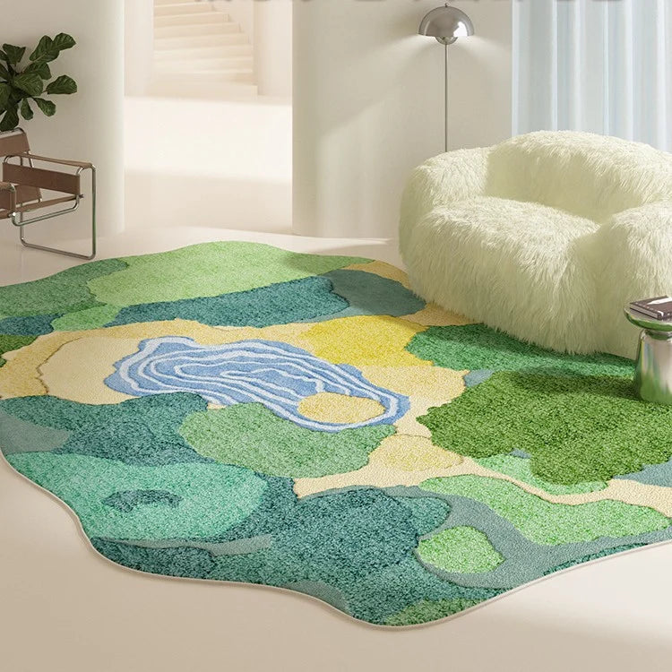 Area Rug Floral Pattern Non-Slip Backing Easy-Clean Fibers
