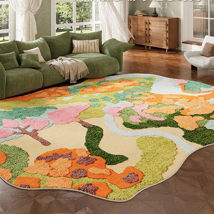 Area Rug Floral Pattern Non-Slip Backing Easy-Clean Fibers