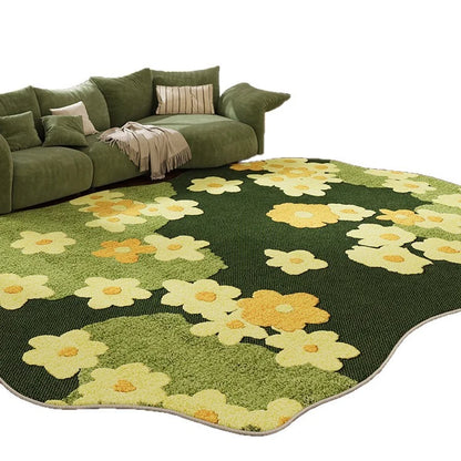 Area Rug Floral Pattern Non-Slip Backing Easy-Clean Fibers