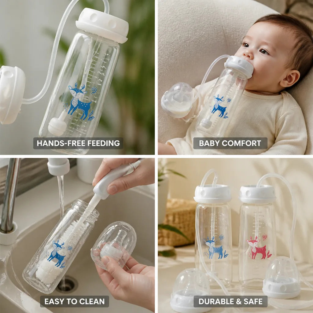 Baby Bottle Hands-Free Feeding Easy-Clean Components