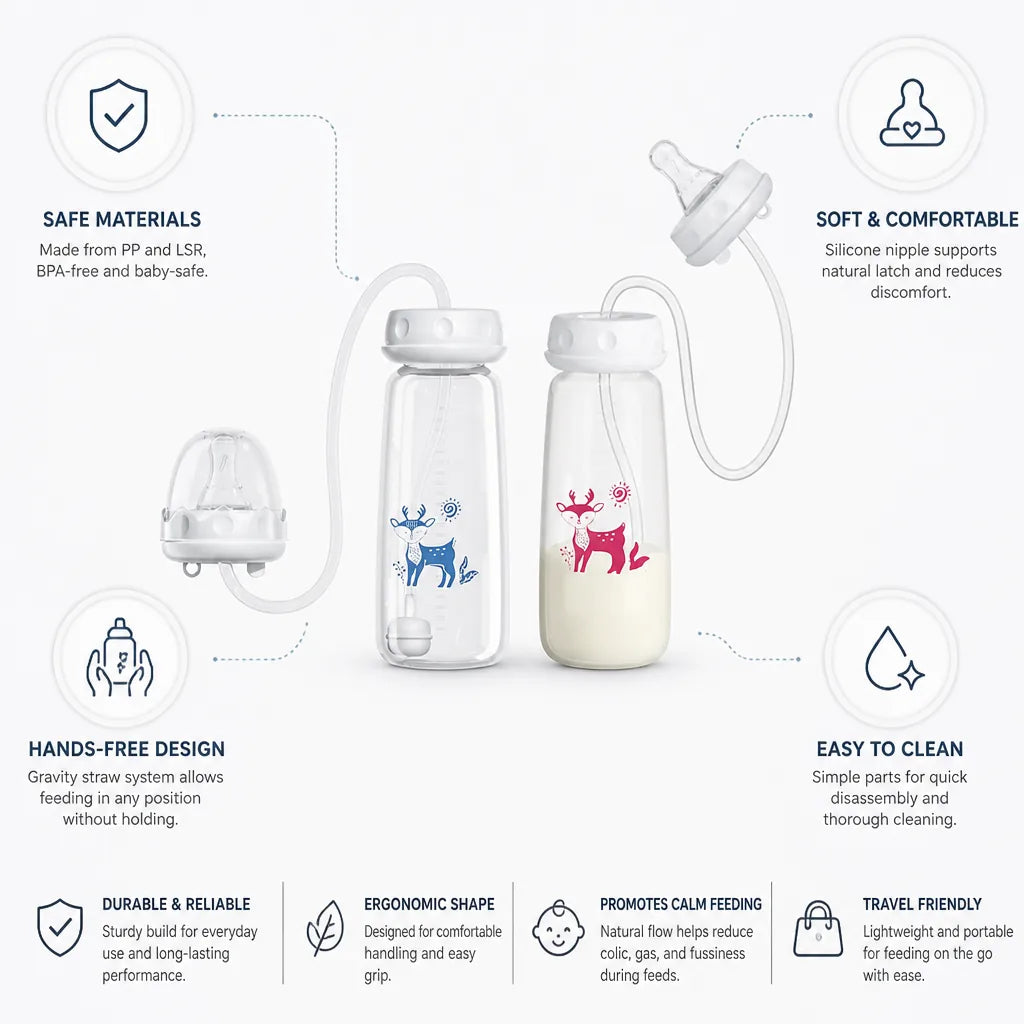 Baby Bottle Hands-Free Feeding Easy-Clean Components