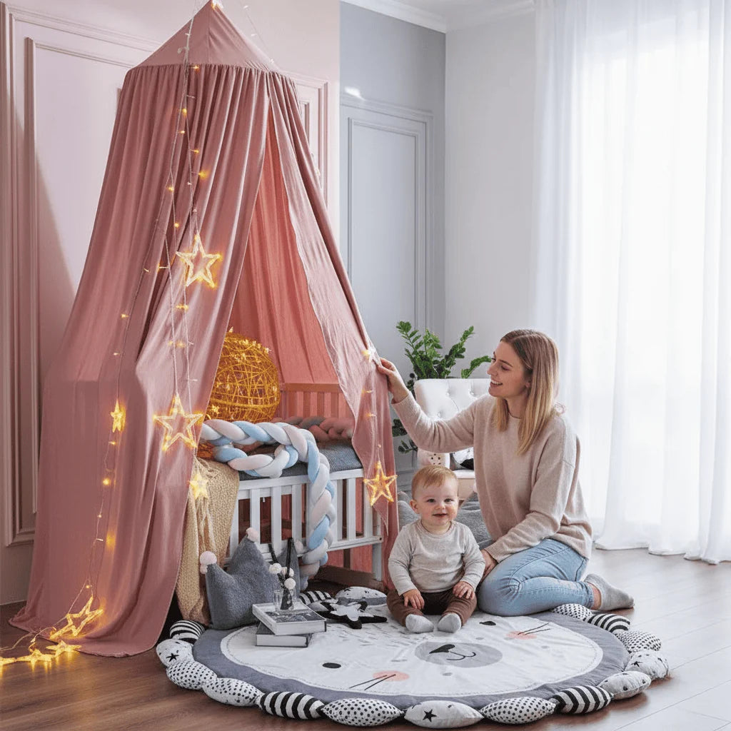 Bed Canopy Breathable Polyester-Cotton Ceiling Mount Kit Included