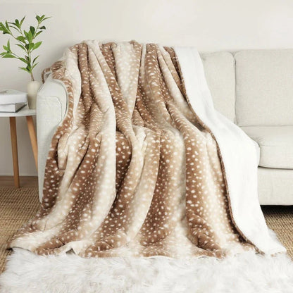 Blanket Faux Fur Reversible Deer Pattern