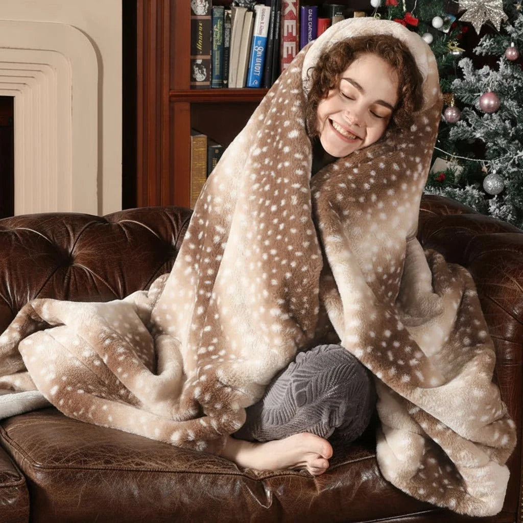 Blanket Faux Fur Reversible Deer Pattern
